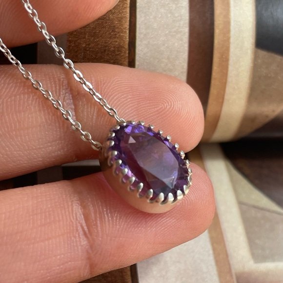 Necklace 925 Sterling silver Pendent with Chain with Finest quality Amethyst! - Picture 5 of 13